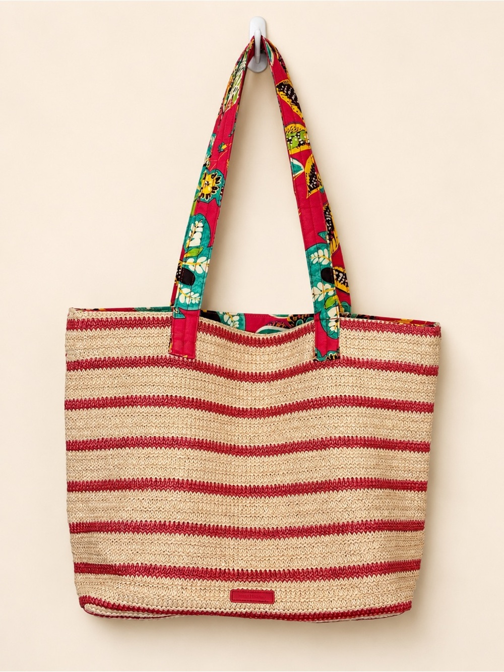 Vera Bradley Striped Straw Tote Tropical Embroidery Large Shoulder Bag Beach - Picture 2 of 6